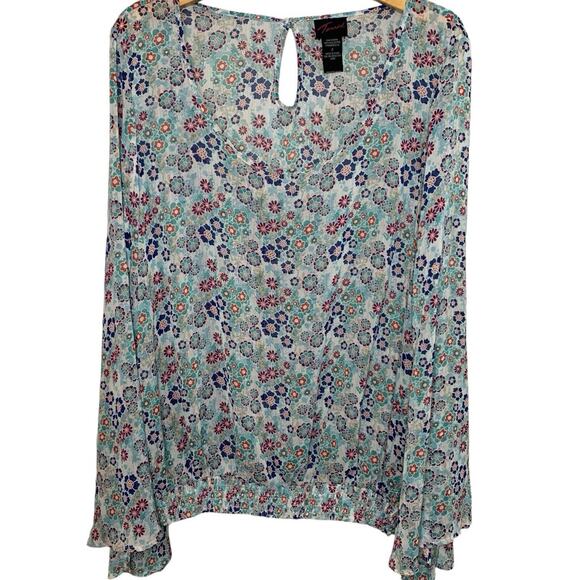 🛍️ Torrid Top Floral Peasant Open Flowy Sleeves Sheer Size 2 - Picture 1 of 7